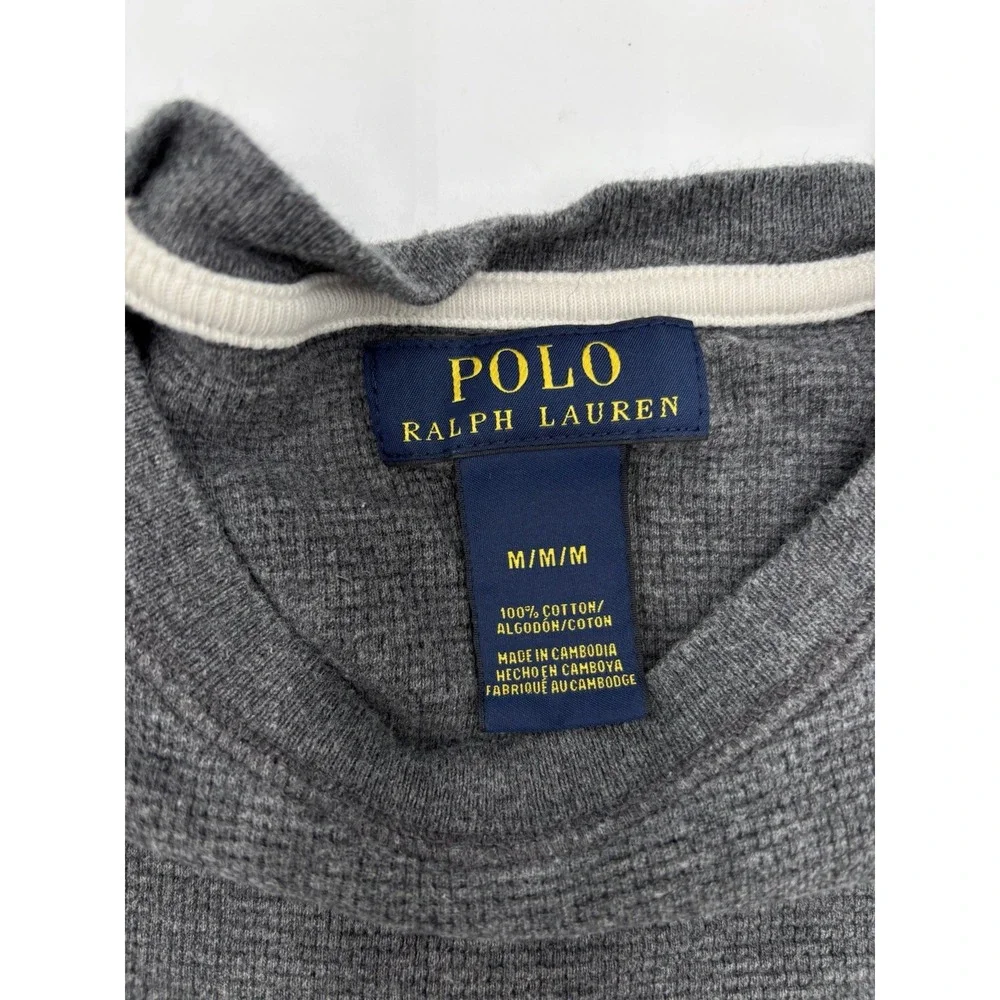 Polo Ralph Lauren Thermal Waffle Knit Shirt Mens M Gray Long Sleeve Cotton